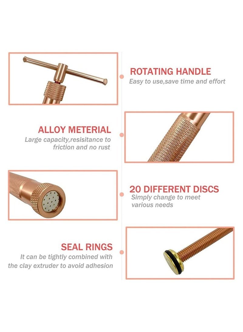 Fondant Extruder, Stainless Steel Sugar Paste Extruder With 20 Interchangeable Discs, Clay Extruder, For Sugar Craft Cake And Clay Decorating Tool ( Rose gold ) - Image 3